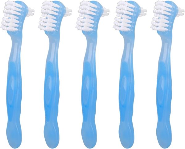 5 Uds Cepillo De Dentadura Postiza Cepillo De Limpieza De Dentadura Cepillo De Limpieza De Dentadura De Doble Cara Para Implantes Dentales, Cuidado Bucal De Ancianos(Blue)