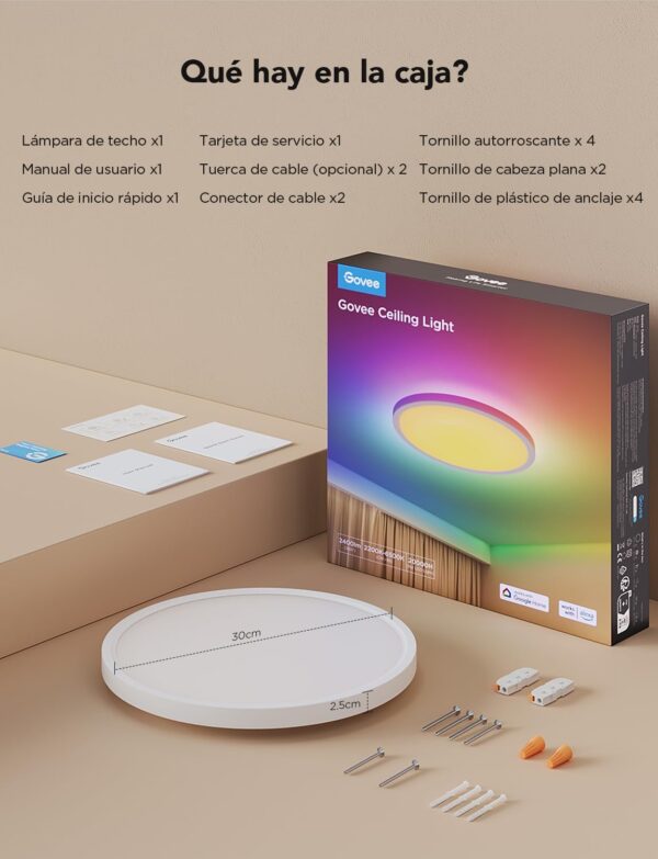 Govee RGBIC LED Plafón, 30cm Plafón Inteligente, 2400LM 2200-6500K Empotrable con 16 Millones de Colores DIY, Plafones para Dormitorio, Salón, Pasillo, Cocina - Image 9