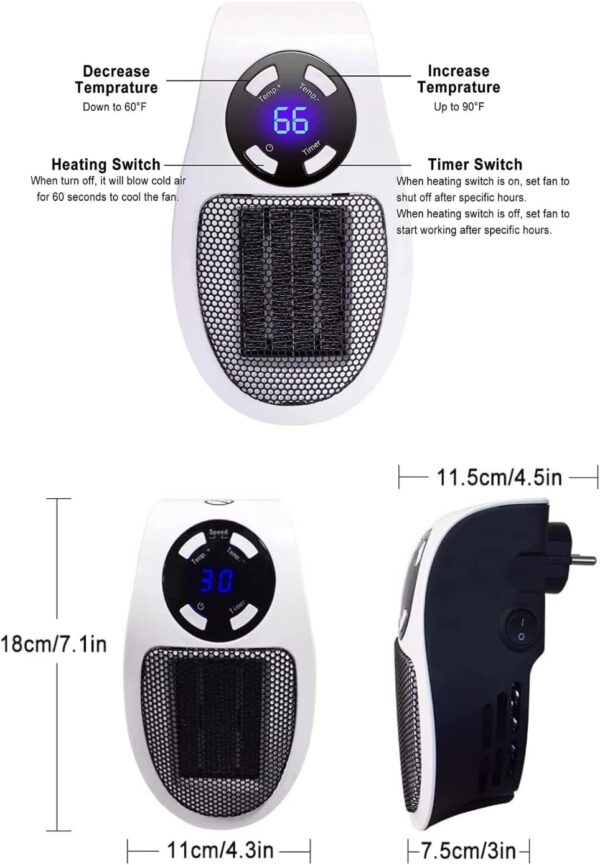 Calefactor Eléctrico Bajo Consumo Pared - 500W - Calefactor Portátil Programable, Cerámico, Portátil, Ligero y Compacto, Control Remoto, Calefacción Inteligente - Image 7