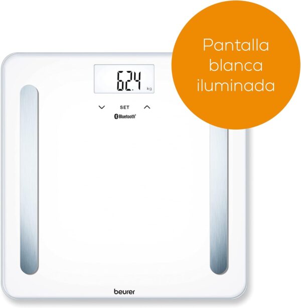 Beurer BF 600 - Báscula digital de diagnóstica con IMC y función Bluetooth de vidrio, con App en español, color blanco - Image 3