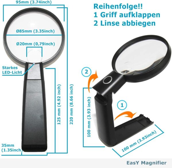 EASY MAGNIFIER Lupa de Mesa para Leer Libros con Luz LED 2x/4x Trabajo; Lupas Lectura de Gran Aumento Profesional; Lupa de Mano Niños iluminada; Regalos para Personas Mayores - Image 9