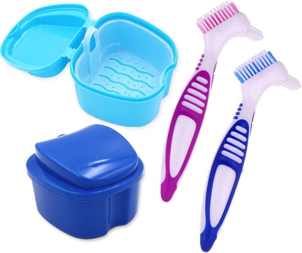 Estuche de baño para dentadura con kit de cepillo de limpieza de dentadura 2 piezas de caja de baño para dentadura caja 2 piezas de cepillos de dientes dentadura para limpieza de dientes falsos