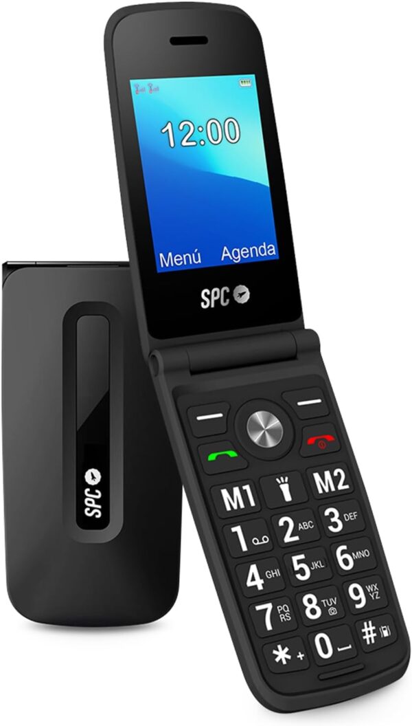 SPC Titan - Teléfono Móvil de Tapa para Mayores, Botones y Teclas Grandes, Fácil de Usar, Timbre 100dB, Configuración Remota, Timbre y Notificaciones Inteligentes, 2 Memorias Directas, Color Negro