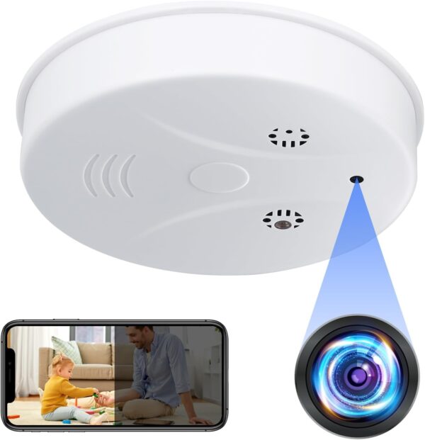 Cámara Espía WiFi, 2.4G/5G Inalambricas Camara Oculta Detectora de Humo 1080P HD, Mini Cámara de Vigilancia Seguridad con Detector de Movimiento IR Visión Nocturna