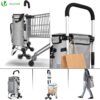 VOUNOT Carrito Compra Plegable de Aluminio, Carro de la Compra 6 Ruedas con Bolsa Impermeable Desmontable y Ganchos, 50L, Gris - Image 4