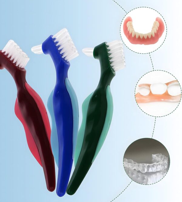 LEUUD 3 Piezas Cepillos de Limpieza de Dientes, Cepillos de Prótesis Portátiles de Doble Punta Dura De, Cepillo Dentadura Postiza, Cepillo Dientes Cerdas Multicapa para Cuidado Dentaduras Postizas - Image 5