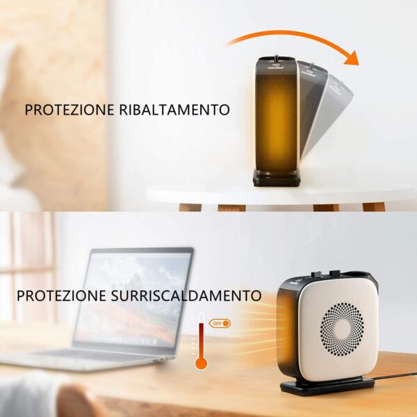 Midea Nty15-19Cae - Termoventilador de bajo consumo PTC, cerámica, calentador eléctrico portátil, 1500 W energéticamente eficiente con termostato ajustable, blanco y negro, 25,8 x 10,3 x 28,5 cm, 3 kg - Image 6