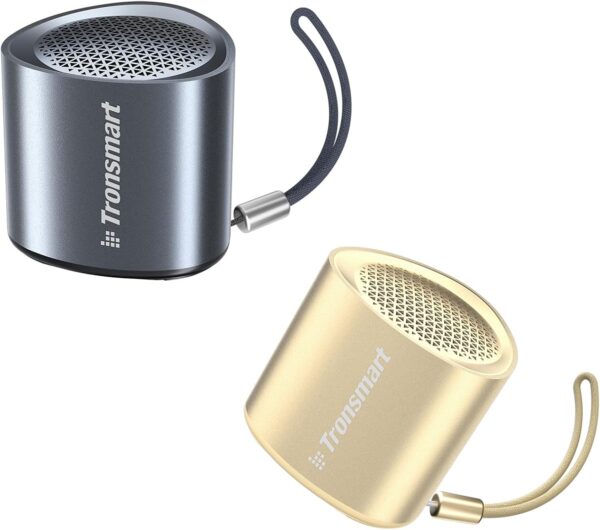 Tronsmart Nimo Altavoz Bluetooth Portátil, IPX7 Impermeable, Bluetooth 5.3, Sonido Estéreo, Diseño Supercompacto, Artesanía de Metal, Mini Altavoz con Cordón, para Ducha, Viajes - Negro y Oro