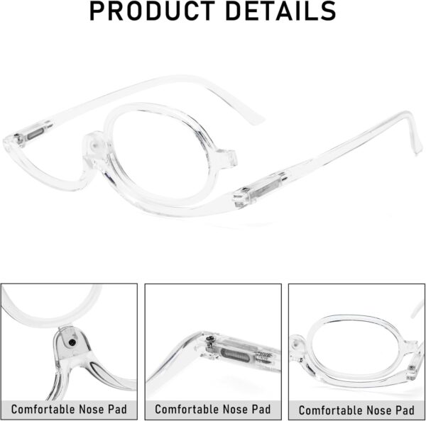 MMOWW Maquillaje Gafas de Lectura para Mujer, Flip Rotación Anteojos De Aumento, Gafas de Lectura Portatiles Lectura Plegable Gafas (Transparente, +3.0) - Image 6