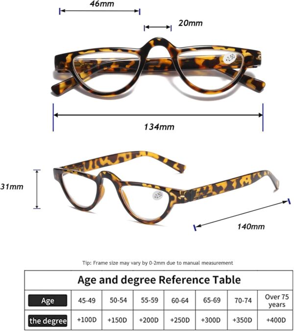 Hubeye Gafas de lectura de Media Luna para mujer y hombre con bisagra de resorte anteojos de lectura pequeña con funda de gafas 1.50 - Image 2