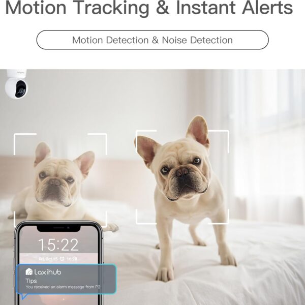 LAXIHUB 2.4GHz Camaras Vigilancia Domicilio WiFi, 2K/3MP Camara Vigilancia WiFi Interior con Visión Nocturna, PTZ 355° Cámara en Casa para Perros, Audio Bidireccional, Compatible con Alexa & App - Image 5