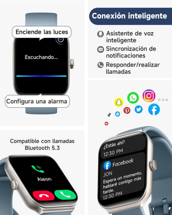 TOOBUR Reloj Inteligente Mujer Hombre, Smartwatch Alexa Incorporada 1.95" Pantalla IP68 Sumergible con Llamada/Seguimiento del Frecuencia Cardíaca/Sueño para iOS Android - Image 2