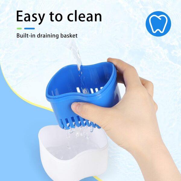 SUPAWAY 2 Estuche para dentadura Funda de dentadura Caja de dentaduras postizas con colador Caja para ortodoncia Caja de dentadura para almacena con 2 Cepillo de limpieza de dentadura Azul+Verde - Image 3