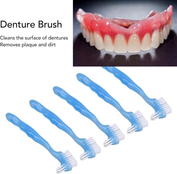 5 Uds Cepillo De Dentadura Postiza Cepillo De Limpieza De Dentadura Cepillo De Limpieza De Dentadura De Doble Cara Para Implantes Dentales, Cuidado Bucal De Ancianos(Blue) - Image 6