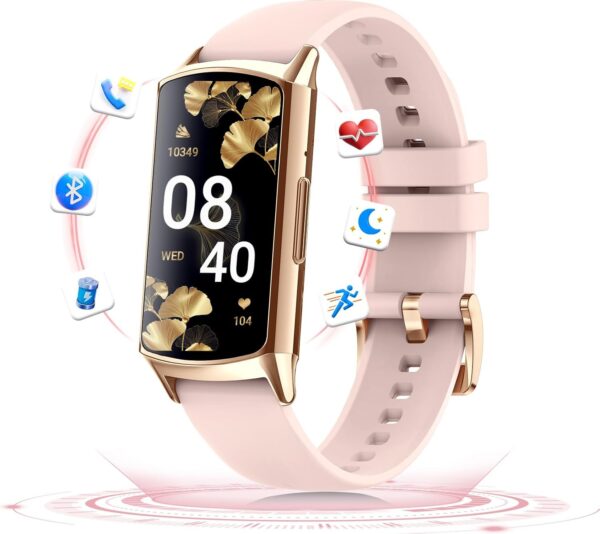 Reloj Inteligente Mujer con llamadas Bluetooth 1.58“ HD Pequeño Smartwatch Deportivo con 120+ Modos, Podómetro Impermeable Pulsómetro SpO2 Monitor Sueño, Pulsera Actividad para iOS Android Rosa