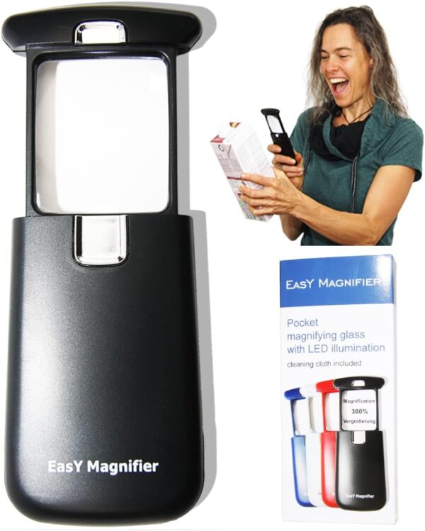 EasY Magnifier Lupa de Bolsillo con Luz LED 3X movil; Lupas pequeña Lectura de Gran Aumento Profesional; Lupa de Mano Niños iluminada para Leer; Regalos para Personas Mayores e Infantil
