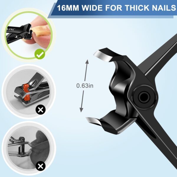 Cortaúñas en ángulo para uñas gruesas, regalos de Navidad para hombres, 16 mm de ancho, cortaúñas para personas mayores, regalos secretos de Navidad para papá, cortaúñas alemanes resistentes (negro y - Image 5