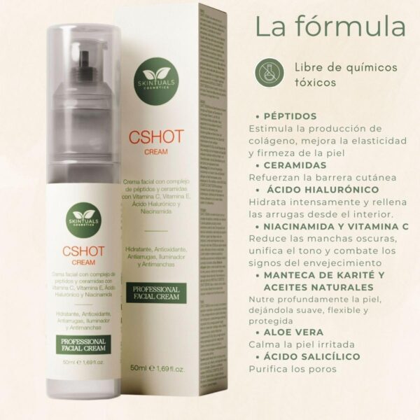 Crema Hidratante Facial con Complejo de Péptidos y Cerámidas, Vitamina C, E, Ácido Hialurónico, Niacinamida y Aloe Vera 50ml. - Hidratación Profunda, Antioxidante y Antiarrugas by Skintuals Cosmetics - Image 3