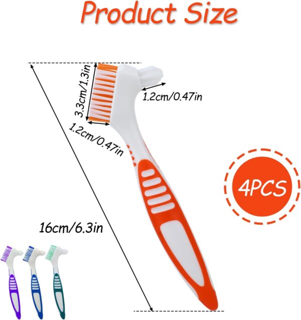 Giantree 4 cepillos para dentaduras postizas, cepillos de dientes con doble cara portátil de cerdas suaves multicapa y mango antideslizante de goma para el cuidado de prótesis dentales - Image 2
