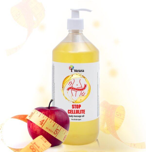 Verana Aceite de masaje Anticelulítico, Cosmética natural, Anticellulite, Eficaz en los programas de remodelación corporal, Hace que la piel sea suave, Firme y Tensa, Aromaterapia (1L)
