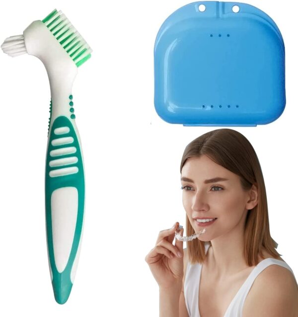 Caja Dentadura Postiza,Caja para aparatos de Ortodoncia,Caja de Retenedor Caja de Almacenamiento de dentadura,con cepillo para limpieza de dentaduras postizas