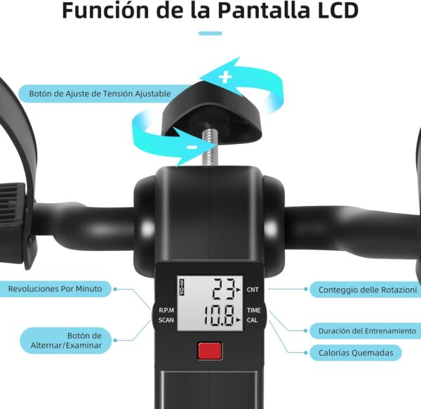 himaly Mini Bicicleta de Ejercicio Plegable Portátil para el Hogar Pedal Ejercitador Gimnasio Fitness Brazo Pierna Entrenamiento Resistencia Ajustable con Pantalla LCD para Mujeres y Hombres - Image 2