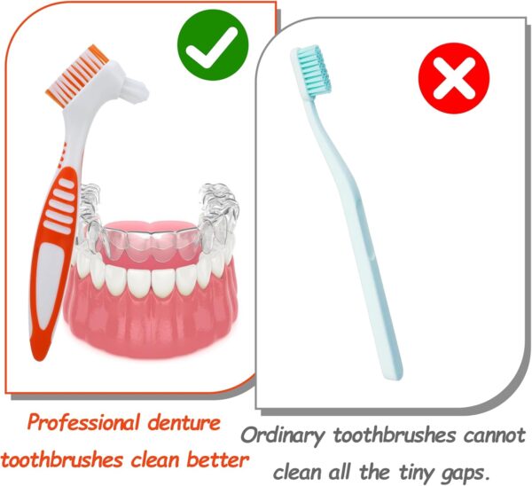 Giantree 4 cepillos para dentaduras postizas, cepillos de dientes con doble cara portátil de cerdas suaves multicapa y mango antideslizante de goma para el cuidado de prótesis dentales - Image 4