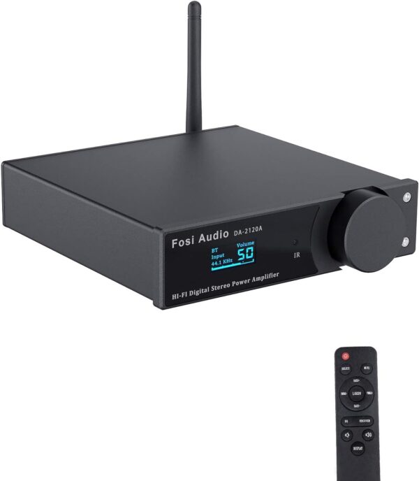 Fosi Audio DA2120A Audio Amplificador Bluetooth 5.0 Receptor estéreo 2.1 CH, Mini Compact Clase D integrado Hi-Fi DAC Amplificador para 50W x2 Altavoces y subwoofer activo con control remoto