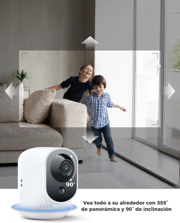 COCOCAM 2K Camara Vigilancia WiFi Interior Sin Cable con Batería 5200mAh, 355°P 90°T Inalámbrica para Vigilancia Bebés/Cámara Mascotas/Cuidado Ancianos, Reconocimiento AI, Detección Humana PIR - Image 3