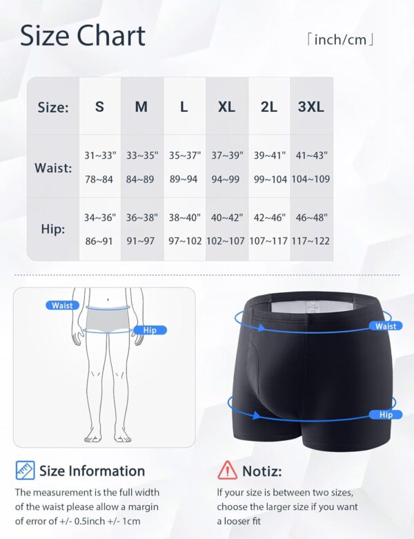 3 Paquetes Calzoncillos Boxer para Incontinencia de Hombre con Almohadilla Absorbente 300 ML Volumen de Orina Algodón Lavable Reutilizable Calzoncillos para incontinencia Negro Talla 3XL - Image 4