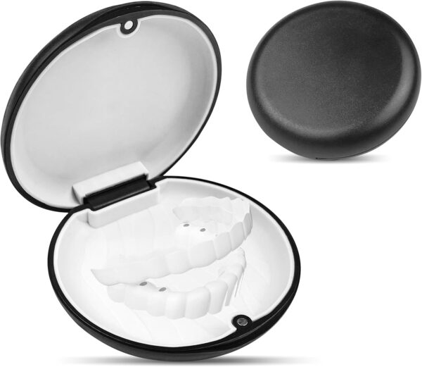 Avesteir 2 Piezas caja ferula dental, caja ortodoncia, caja de almacenamiento para dentaduras postizas, funda dentadura resistente, caso alineador dentales fácil de limpiar (negro)