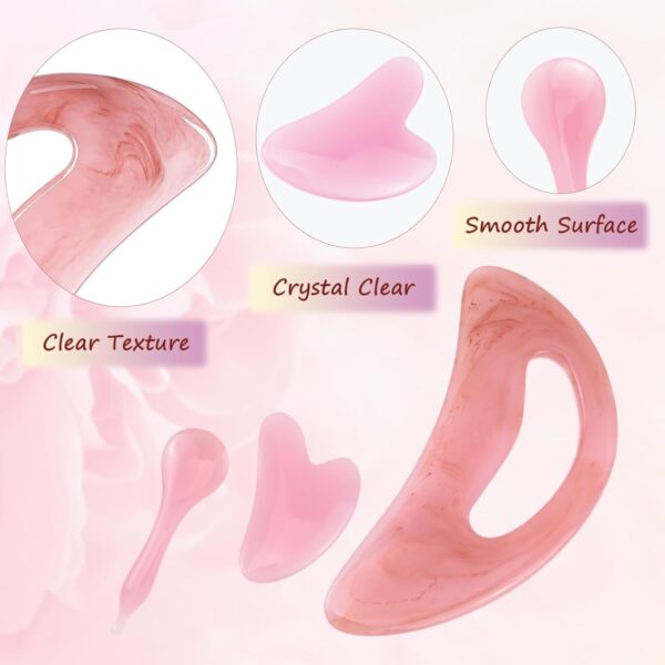 3 Piezas Gua Sha, Masaje Gua Sha Corporal con Mango (Rosa), Guasha Facial, Masajeador Celulitis (Resina), Herramientas Faciales Gua Sha para Masaje de Espalda, Cuello y Piernas - Image 3