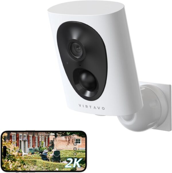 virtavo 2K Camara Vigilancia WiFi Exterior/Interior sin Cables batería Recargable, QHD, IA para detección, Larga duración en Espera, visión Nocturna en Color, detección de Movimiento PIR