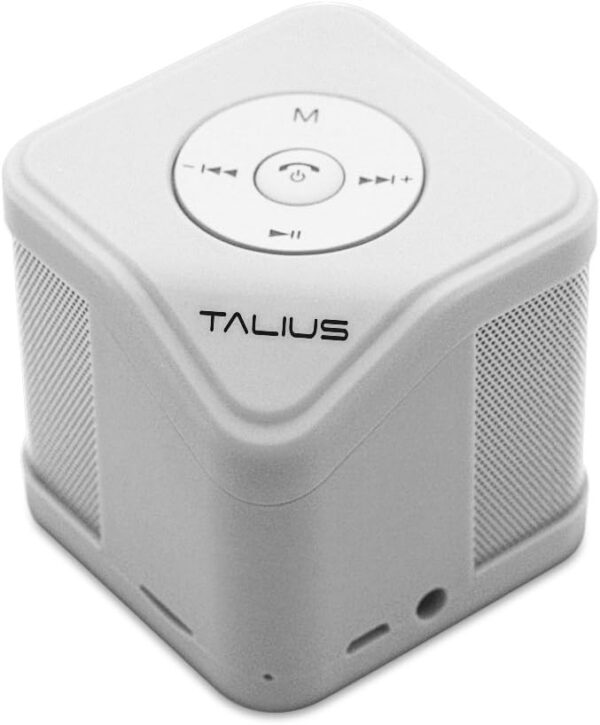 Talius Cube - Altavoz Bluetooth 3.0, Tarjeta SD, Entrada AUX, FM, Manos Libres, Color Blanco