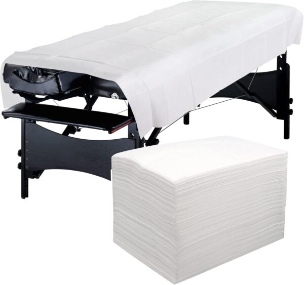 Eqivei 100 PCS Sabanas Desechables Camilla Masaje, 100x200 cm, Sábanas Desechables no Tejidas, Sábanas Desechables Para la Masaje Belleza, Tatuaje, SPA, Blanco