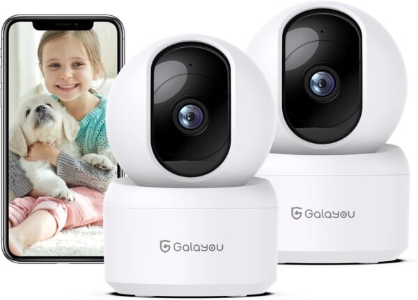 GALAYOU 2K Cámara Vigilancia WiFi Interior Camara Vigilancia Bebé IP con Vista de 360°, Detección de Movimiento, 24/7 Grabación en Tarjeta SD y Audio Bidireccional, Compatible con Alexa, G2 (2pack)