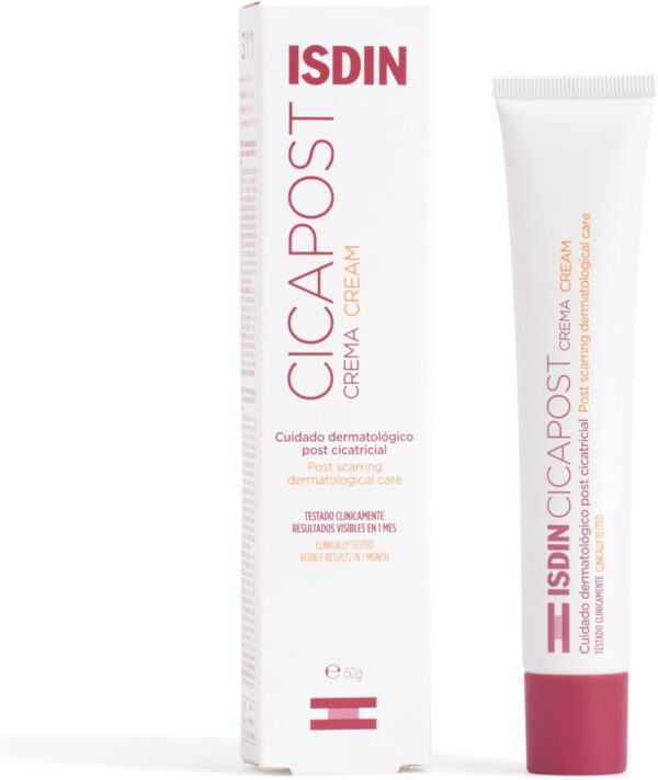 ISDIN Cicapost, Cuidado dermatológico post cicatricial, Crema con Rosa Mosqueta para la reparación de cicatrices, 50 gr