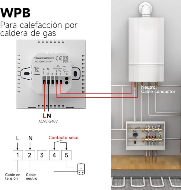 Beok Termostato Tuya WiFi para Calefacción de Calderas, Termostato con Alexa Control Vocal,Termostato Inteligente de Ambiente de Programación,Pantalla Táctil LCD Compatible con Google Assistant Negro - Image 2