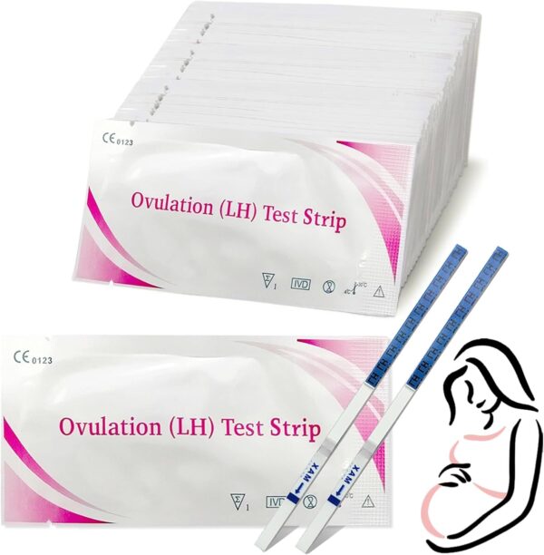 50 Piezas Test de Ovulación, Prueba de Ovulación, 25 miu/ml Sensibilidad, Test Ovulación Tira Rápido Fácil de Usar, Prueba de Fertilidad Familiar Femenina, Resultados Rápidos y Precisos