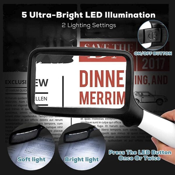 VOCA Lupa de Mano Plegable con luz, 3 Veces Grande rectángulo Lupa de Lectura con LED Regulable para Personas Mayores, periódicos, Libros, Regalo Iluminado para Bajas visiones, Lupa para Leer - Image 4