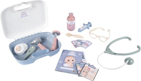 Smoby- Maletín Pediatra Baby Care- para el Cuidado de la Salud de Tus Muñecos, 19 Accesorios, Estetoscopio, Jeringuilla, Termómetro, Libreta, A Partir 3 años (7600240306), Exclusivo en Amazon