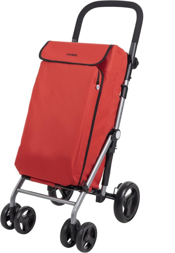 Carlett - Pack Lite Duo|Carro de la Compra + Gancho de Regalo | Carrito Plegable para Supermercado | 4 Ruedas | Manillar Regulable y Freno de Seguridad | Bolsa Extensible 48L | Bolsa Térmica 10L |Rojo