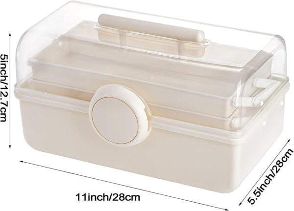 Lawei 3 capas de almacenamiento de medicamentos multiusos portátil con asa, caja médica para manualidades, organizador de suministros de costura, maletín de primeros auxilios, caja médica, blanco - Image 3