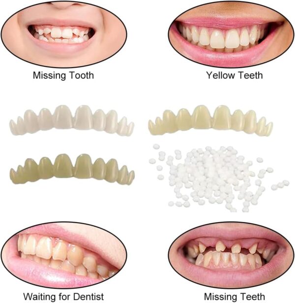 Dientes de Carillas Cosméticas, Dentaduras Postizas Instantáneas, Dentaduras Temporales, 2 Pares Carillas Dentales, Carillas Falsa, Postizos de Superior E Inferior Dientes, Cepillos Interdentales - Image 3
