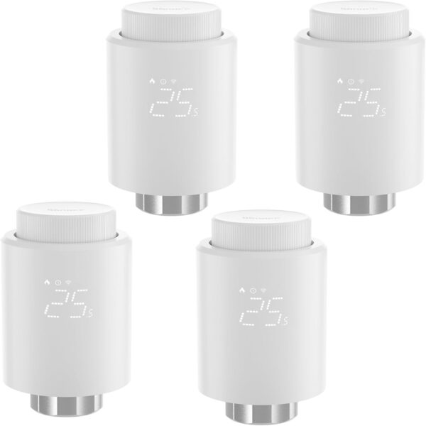 SONOFF Cabezal Termostático Inteligente Zigbee para Válvula Termostática de Radiador 4pcs. Regulador de Temperatura, Pantalla LED, Requiere Zigbee 3.0 Hub. Control por Voz, Alexa y Google