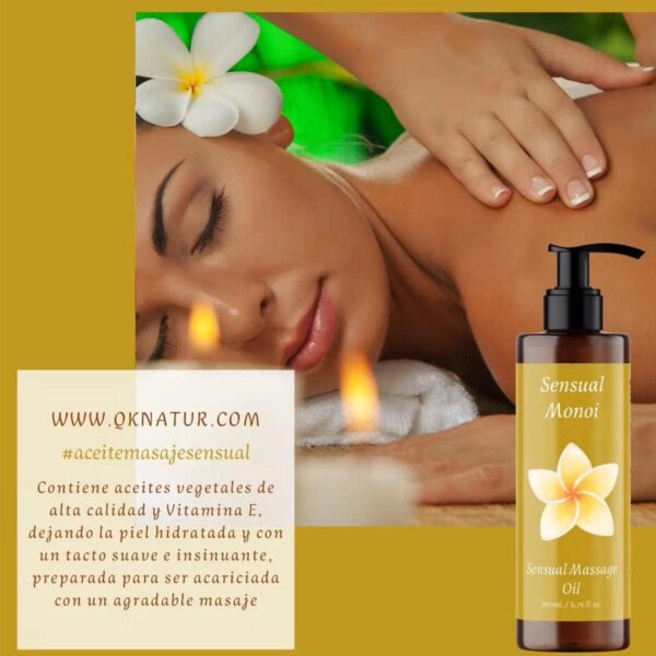 QKnatur - Aceite de Masaje MONOI - 200ml - BIO - Con Ingredientes Naturales. Para Masajes Corporales Relajantes. Delicado Aroma a Monoi - Image 5
