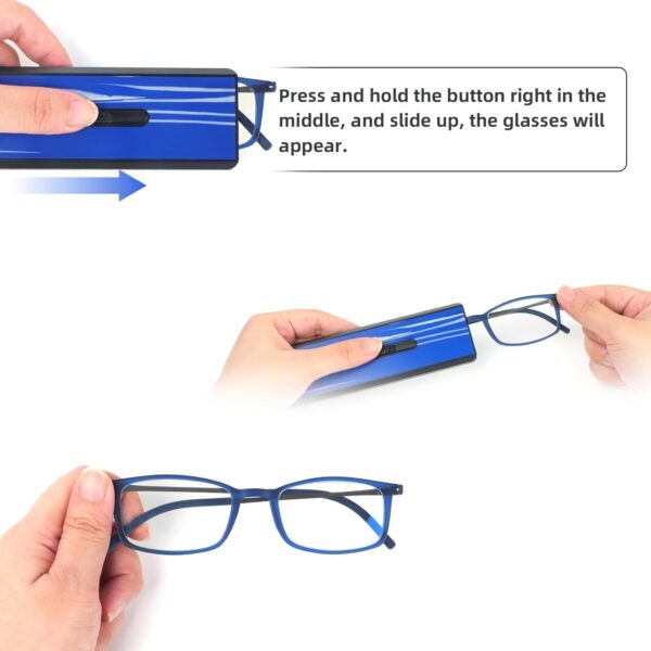 MMOWW Anti-luz Azul Gafas de Lectura Ultra Ligeras para Hombres Mujeres Plegables Compacto Lector de Ordenador Portátil Estuche Plano Delgado Estirable Único (Azul, +2.5) - Image 4