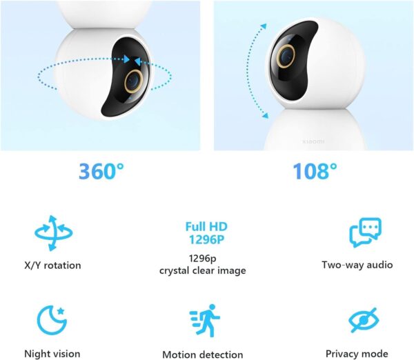 Xiaomi Smart Camera C300 | Cámara de vigilancia Interior con WiFi 360º | Cámara de Seguridad sin Cable con Resolución 2K | Cámara para Interior con Detección del Movimiento y Visión Nocturna - Image 6