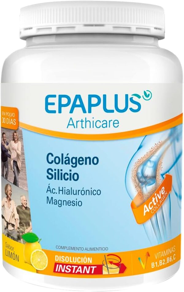 EPAPLUS Arthicare, Colágeno Hidrolizado con Silicio y Ácido Hialurónico, Disolución Instant Sabor Limón, Tratamiento 30 Días