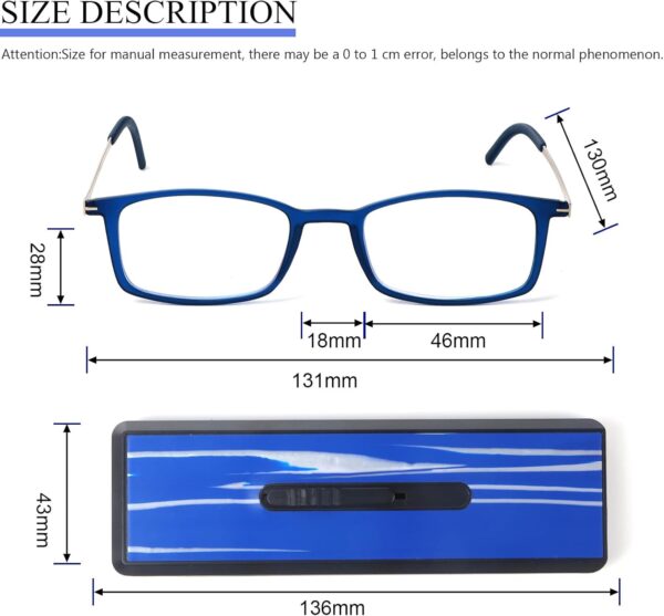 MMOWW Anti-luz Azul Gafas de Lectura Ultra Ligeras para Hombres Mujeres Plegables Compacto Lector de Ordenador Portátil Estuche Plano Delgado Estirable Único (Azul, +2.5) - Image 3